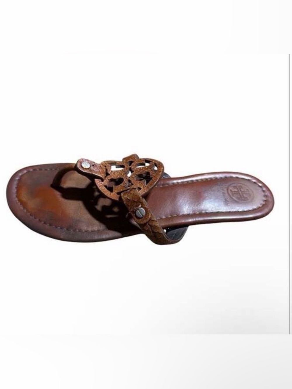 Tory Burch Miller Thong Sandals in Brown Textured Leather Size 8M
